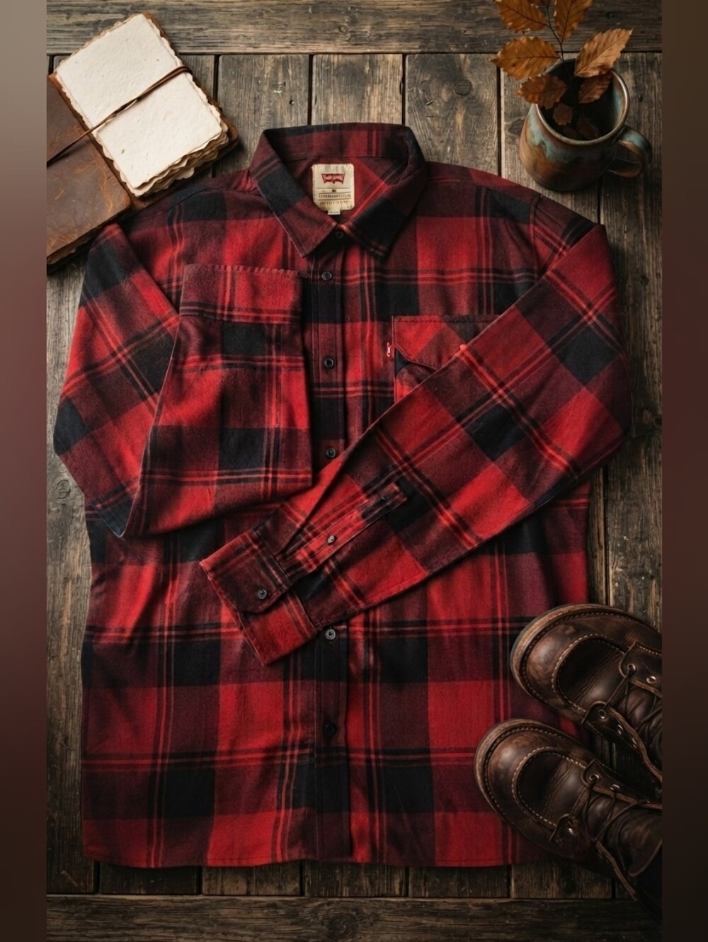 Levi's Red & Black Plaid Long Sleeve Button Up Flanel Shirt XL